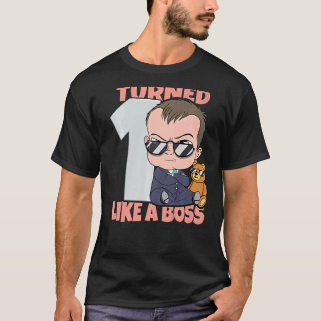 Baby 1st Birthday Boy Girl 1 Year Like a Boss Kids T-Shirt (Front)