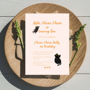 Baby 1st Birthday Invitation Little Meow Meow