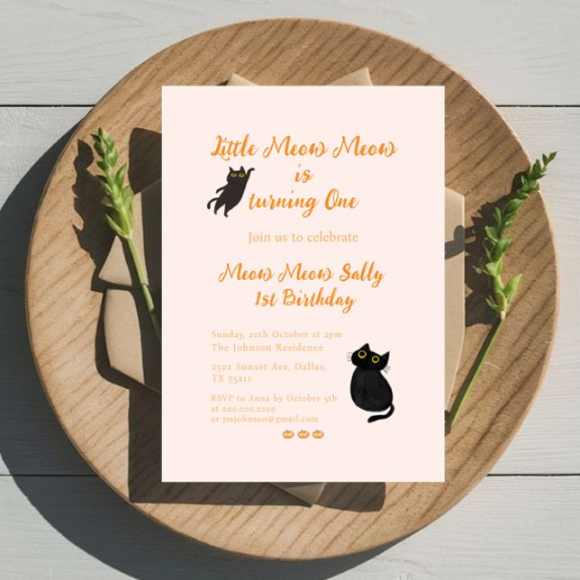 Baby 1st Birthday Invitation | Little Meow Meow  (Creator Uploaded)