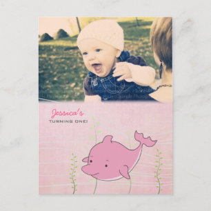 Baby 1st Birthday Party Dolphin Invite Card