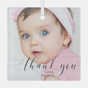 Baby 1st Birthday Thank you Elegant Script Swashes Glass Ornament
