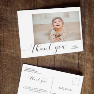 Baby 1st Birthday Thank you Elegant Script Swashes Postcard