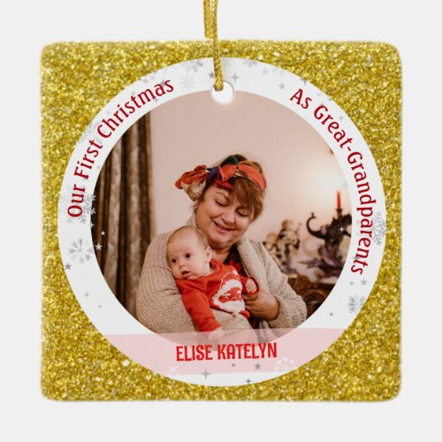 Baby 1st Christmas As Great Grandparents 2 Photos Ceramic Ornament