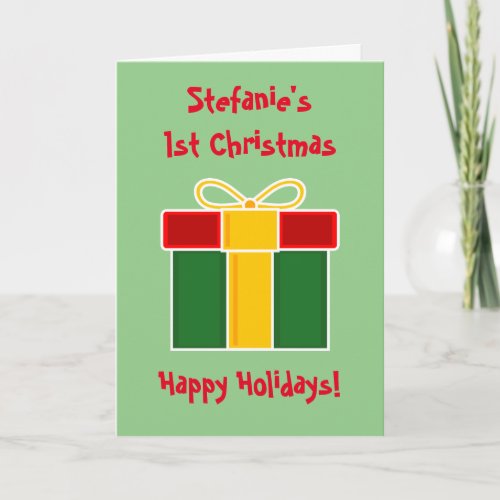 Baby 1st Christmas box gift icon for grandchildren Holiday Card