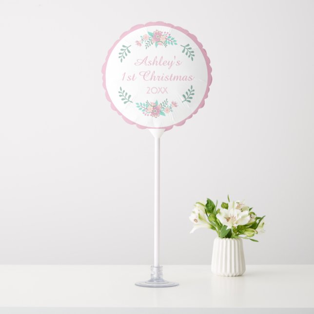 Baby 1st Christmas Cute Modern Floral Puple Green Balloon (In SItu)
