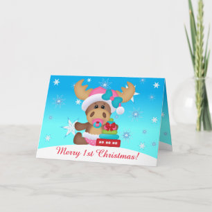 Baby 1st Christmas Cute Moose #1 (inside) Holiday Card