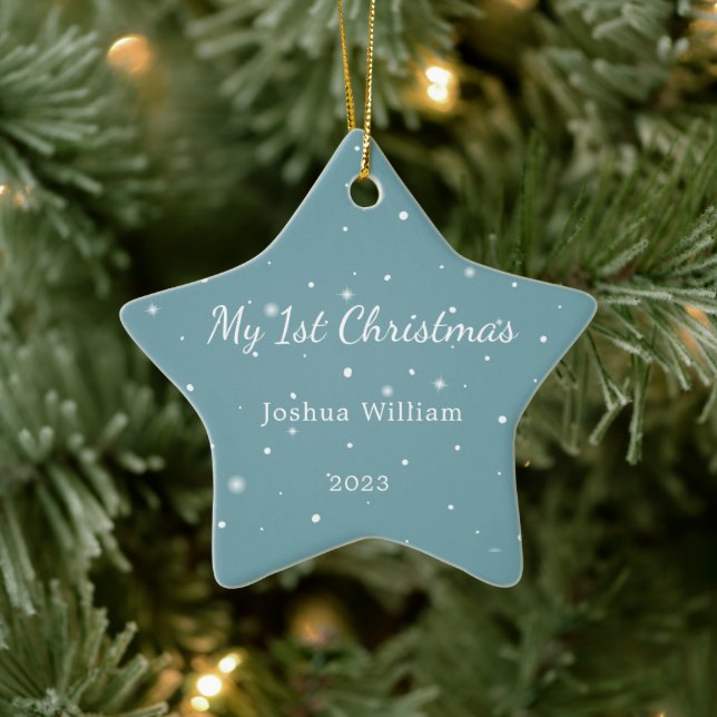 Baby 1st Christmas Cute Snowflakes Blue Ornament (Tree)