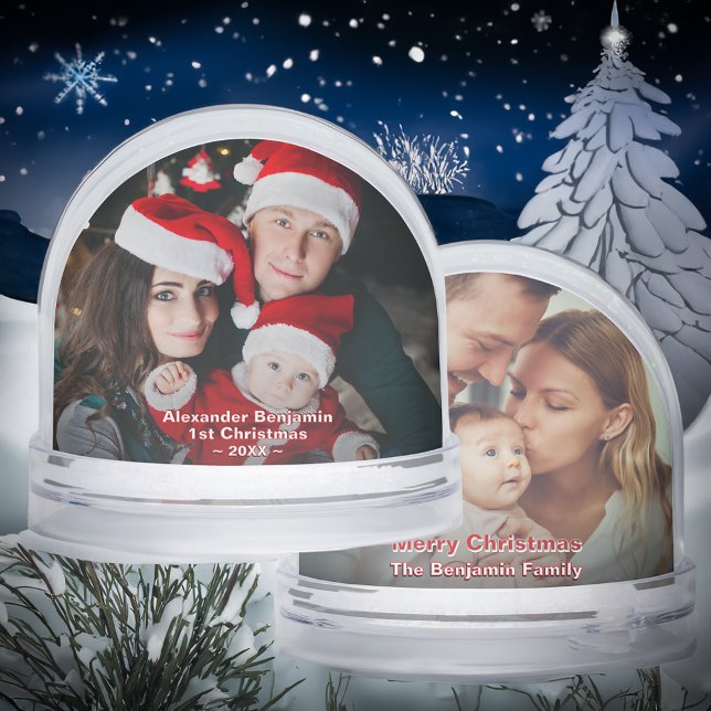 Baby 1st Christmas Family Mom Dad Photo Custom Snow Globe (Baby 1st Christmas Family Mom Dad Photo Snow Globel to give as a gift for baby 1st Christmas. )