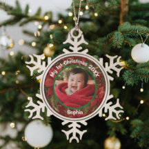 Baby 1st Christmas Floral Crimson Photo Name Year