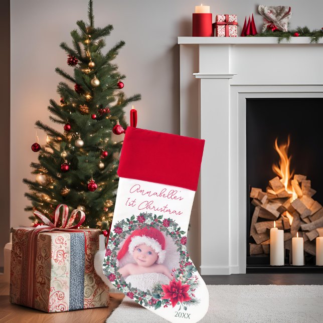 Baby 1st Christmas Floral Poinsettia  Christmas Stocking (Creator Uploaded)