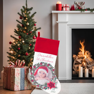Baby 1st Christmas Floral Poinsettia  Stocking