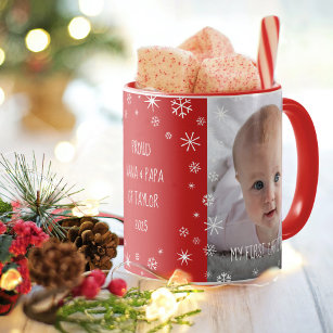 Baby 1st Christmas Grandparents Chic 2 Photo Red Mug