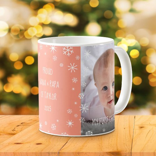 Baby 1st Christmas Grandparents Custom Photo Peach Coffee Mug
