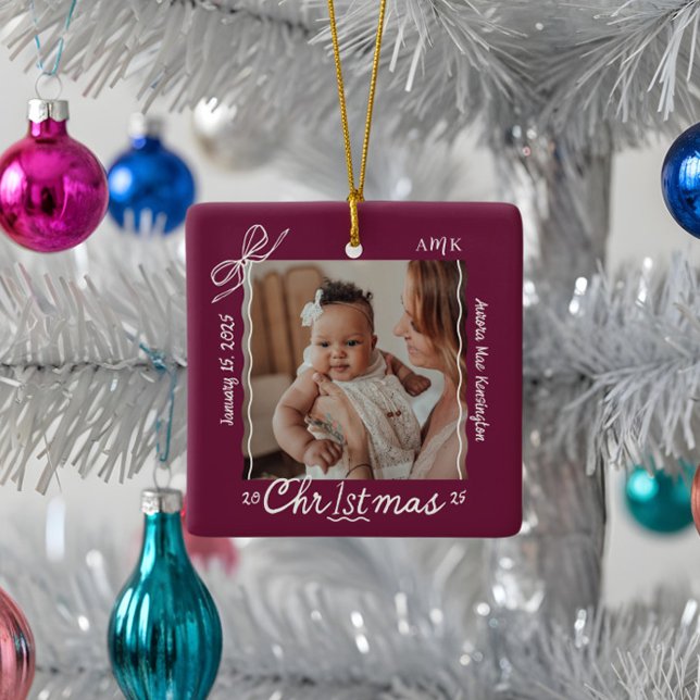 Baby 1st Christmas Minimal Hand Drawn Scribble Bow Ceramic Ornament (Baby 1st Christmas Minimal Hand Drawn Scribble Bow Ceramic Ornament)