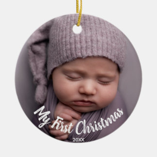 Baby 1st Christmas Photo Birth Stats Birth record Ceramic Ornament