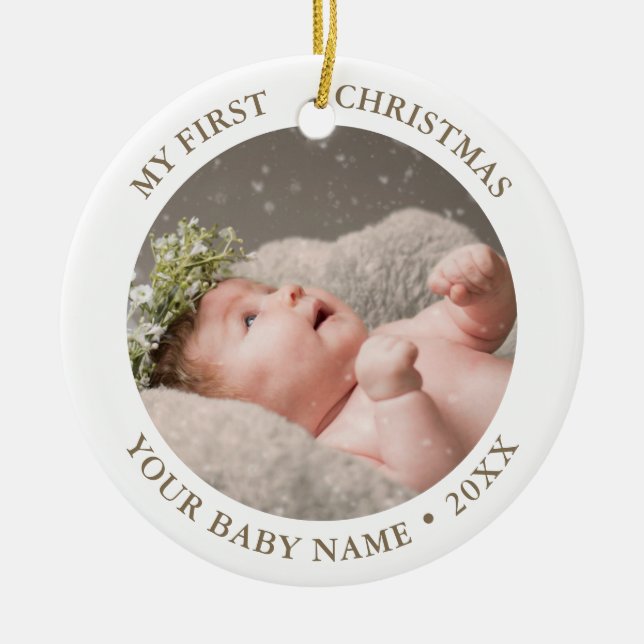 Baby 1st Christmas Photo Ceramic Ornament (Front)