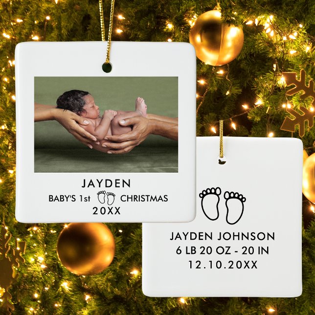 Baby 1st Christmas Photo Ceramic Ornament (Modern Minimalist Baby 1st Christmas Photo Ceramic Ornament
)