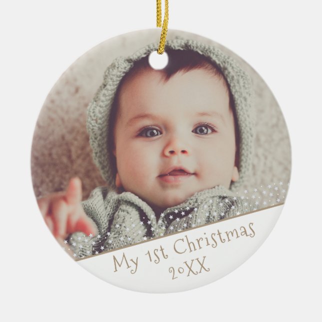 Baby 1st Christmas Photo Cute Personalizable Ceramic Ornament (Front)