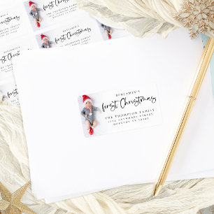 Baby 1st Christmas Photo Name Return Address Label