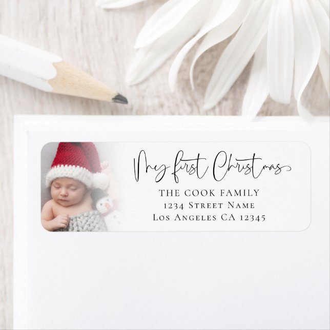 Baby 1st Christmas Photo Overlay Return Address Label (Insitu)