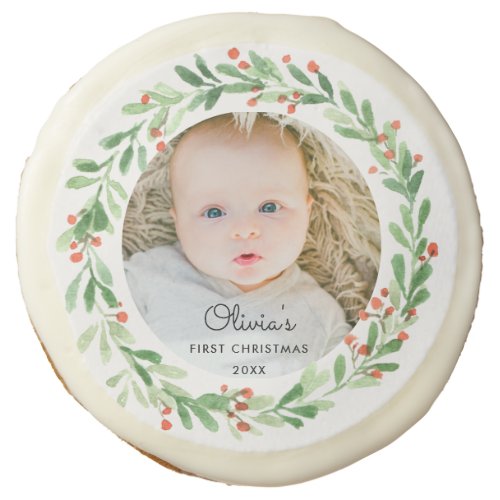 Baby 1st Christmas Photo Sugar Cookie