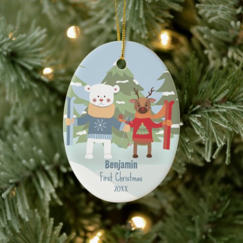 Baby 1st Christmas Polar Bear Reindeer Ornament