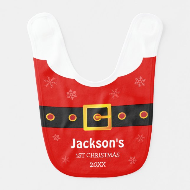 Baby 1st Christmas Red Funny Santa Claus Suit Bib (Front)