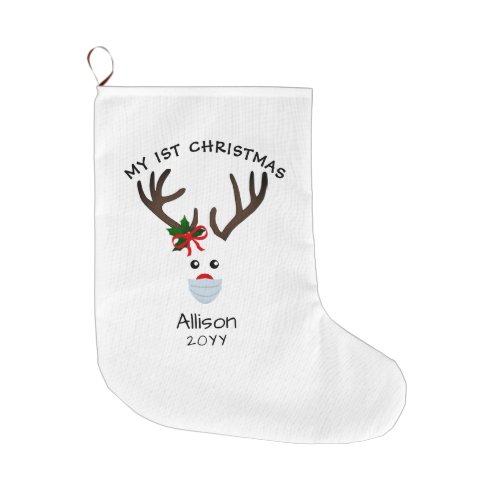 Baby 1st Christmas Reindeer Personalized  Large Christmas Stocking