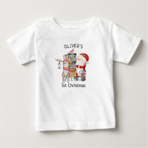 Baby 1st Christmas Santa and Reindeer with Sleigh T-Shirt