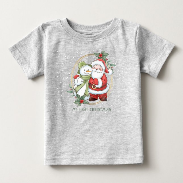 Baby 1st Christmas Santa Snowman Rudolph T-Shirt (Front)