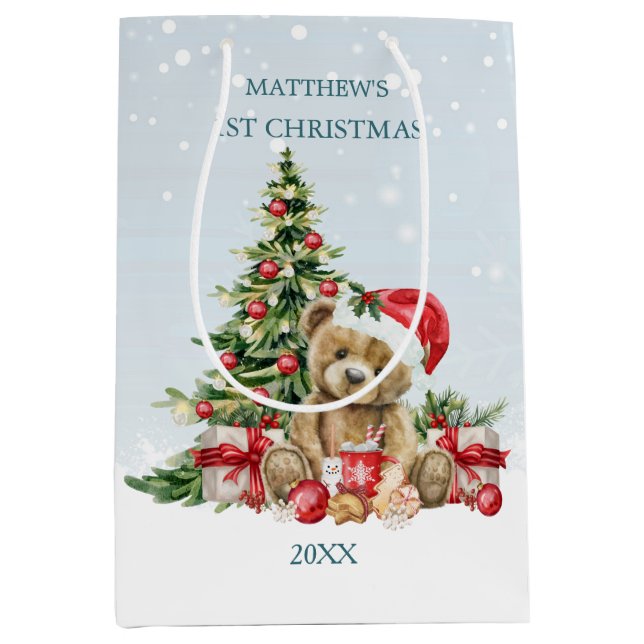 Baby 1st Christmas Teddy Bear Medium Gift Bag (Front)