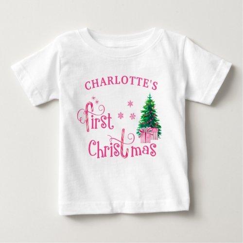 Baby 1st Christmas Tree and Pink Candy Cane Girl Baby T_Shirt