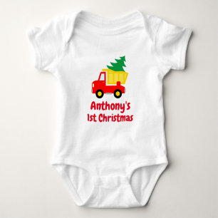 Baby 1st Christmas tree on red truck bodysuit