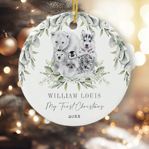 Baby 1st Christmas Winter Wonderland Artic Animals Ceramic Ornament