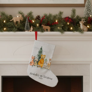Baby 1st Christmas Woodland Animal Watercolor Small Christmas Stocking