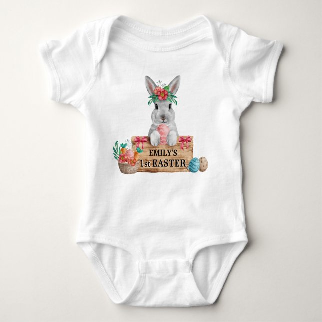Baby 1st Easter - Bunny, Eggs & Easter Basket Baby Bodysuit (Front)