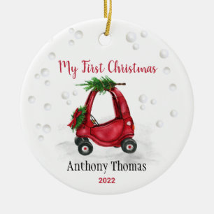 Baby 1st First Christmas Holiday Red Truck Ceramic Ornament