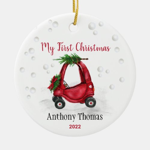 Baby 1st First Christmas Holiday Red Truck  Ceramic Ornament