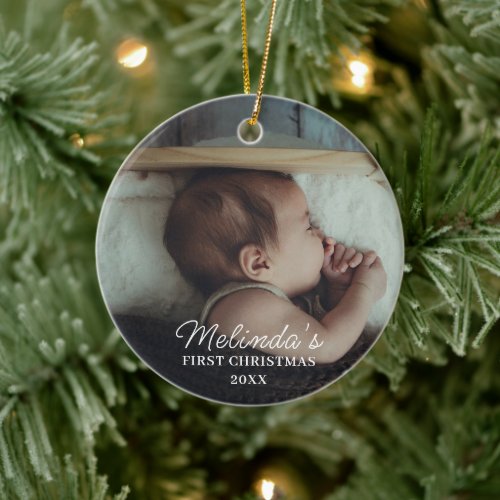 Baby 1st First Christmas Newborn Family Photo  Ceramic Ornament