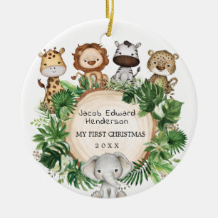 Baby 1st First Christmas Safari Jungle Animals Ceramic Ornament