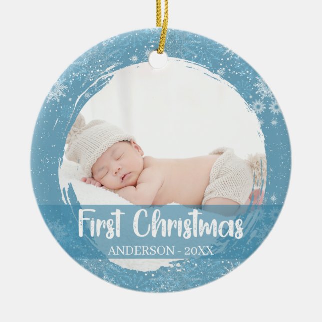 Baby 1st First Christmas Snowflake Adorable  Ceramic Ornament (Front)