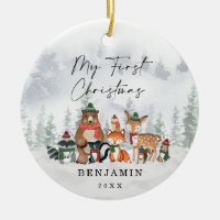 Baby 1st First Christmas Snowy Winter Woodland Ceramic Ornament