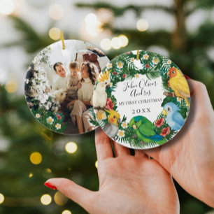 Baby 1st First Christmas Tropical Exotic Parrots Ceramic Ornament