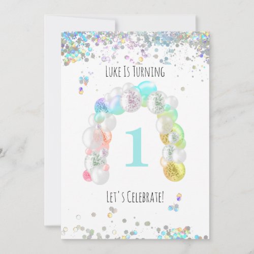 *~* BABY 1st One First Balloon BOY Birthday  Invitation