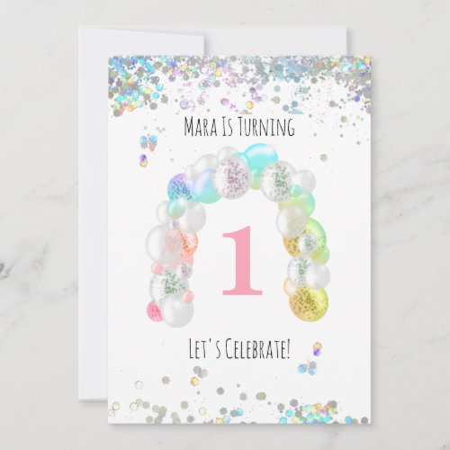 *~* BABY 1st One First Balloon Girl Birthday Invitation