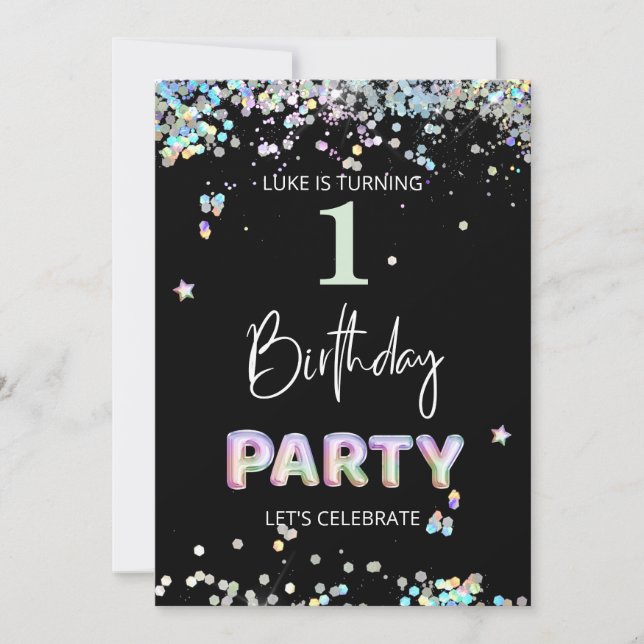 *~* BABY 1st One First Rainbow Balloon Birthday  Invitation (Front)