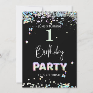 *~* BABY 1st One First Rainbow Balloon Birthday  Invitation