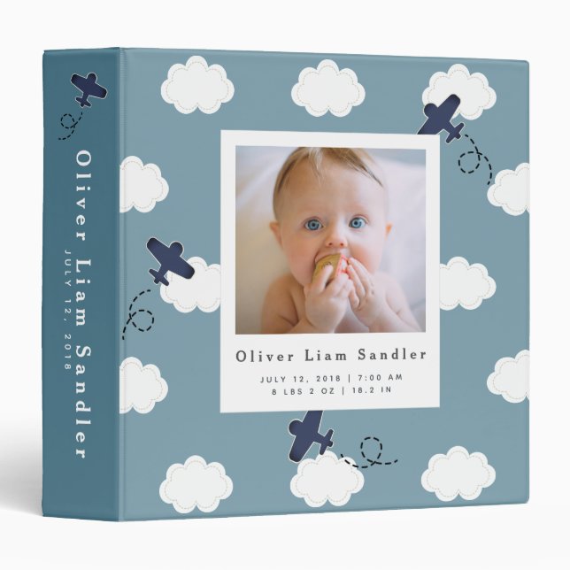 Baby 1st Year Photo Album Airplane Blue Sky 3 Ring Binder (Front/Spine)