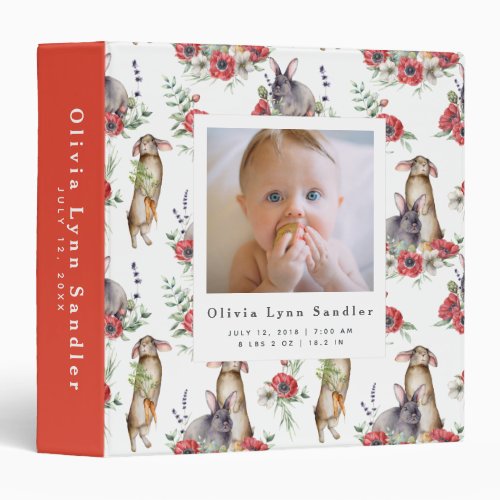 Baby 1st Year Photo Album Anemone Bunnies 3 Ring Binder