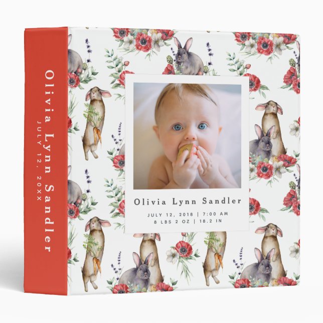 Baby 1st Year Photo Album Anemone Bunnies 3 Ring Binder (Front/Spine)